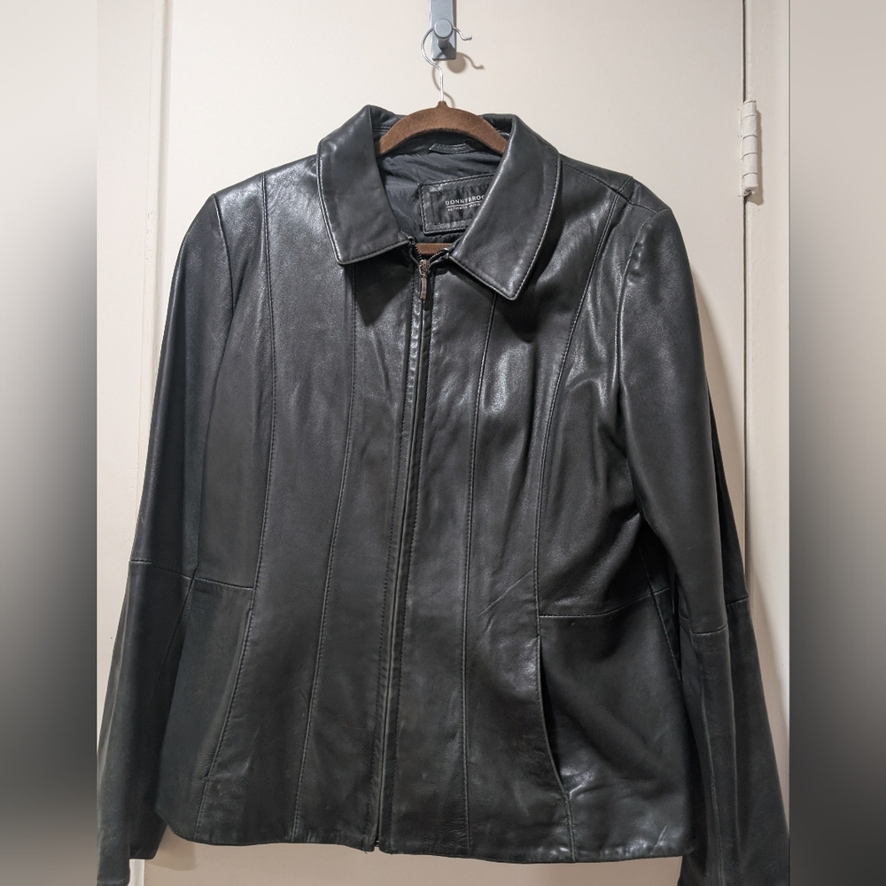 Donny Brook Genuine Leather Jacket Authentic Outerwear Black Full Zip Pockets L